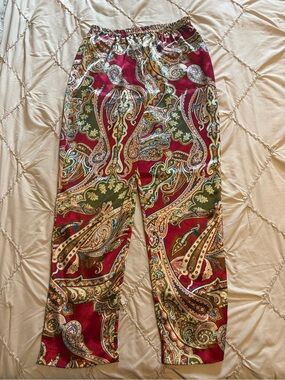 delicates Burgundy Paisley Elastic-Waist Women's Pants